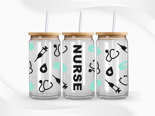 Teal Nurse Glass Can